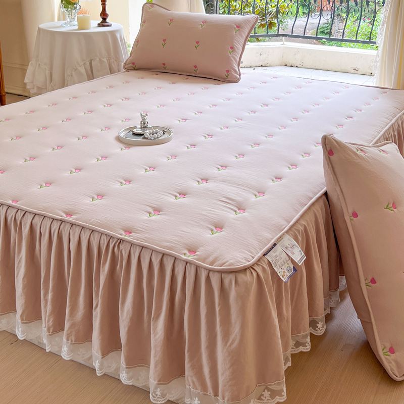 Embroidery Quilt Cover - Juego de falda de cama de