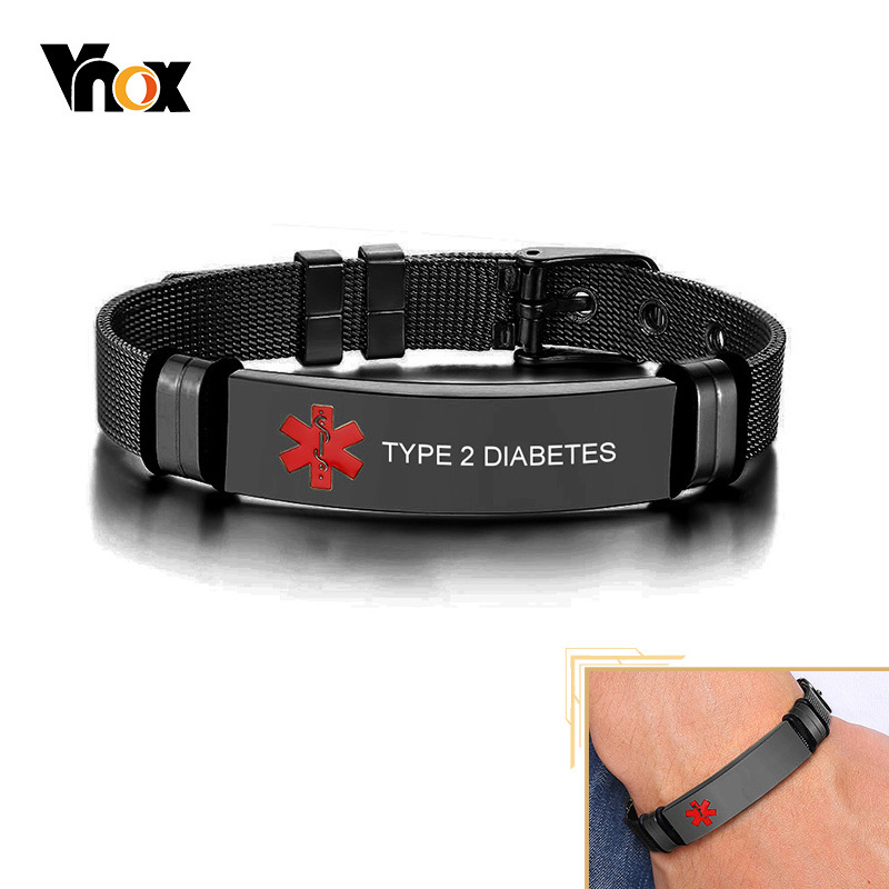 Embroidery Alphabet - Vnox-Pulseras de identificación de alerta médica
