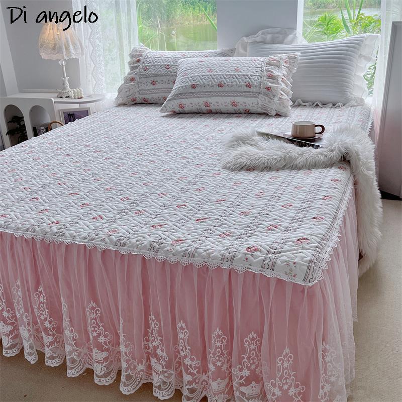 Embroidery Quilt Cover - Falda de cama acolchada gruesa con