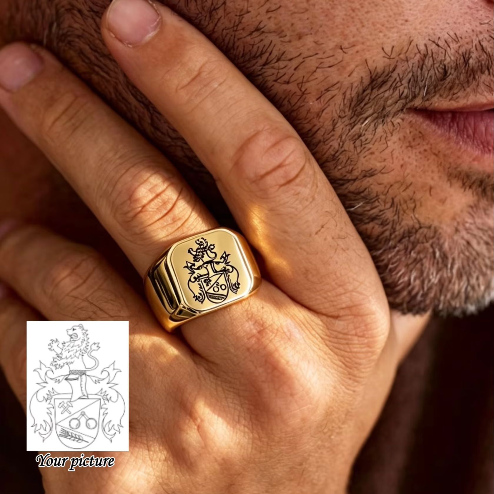 Embroidery Alphabet - Anillo de Sello Personalizado con Escudo