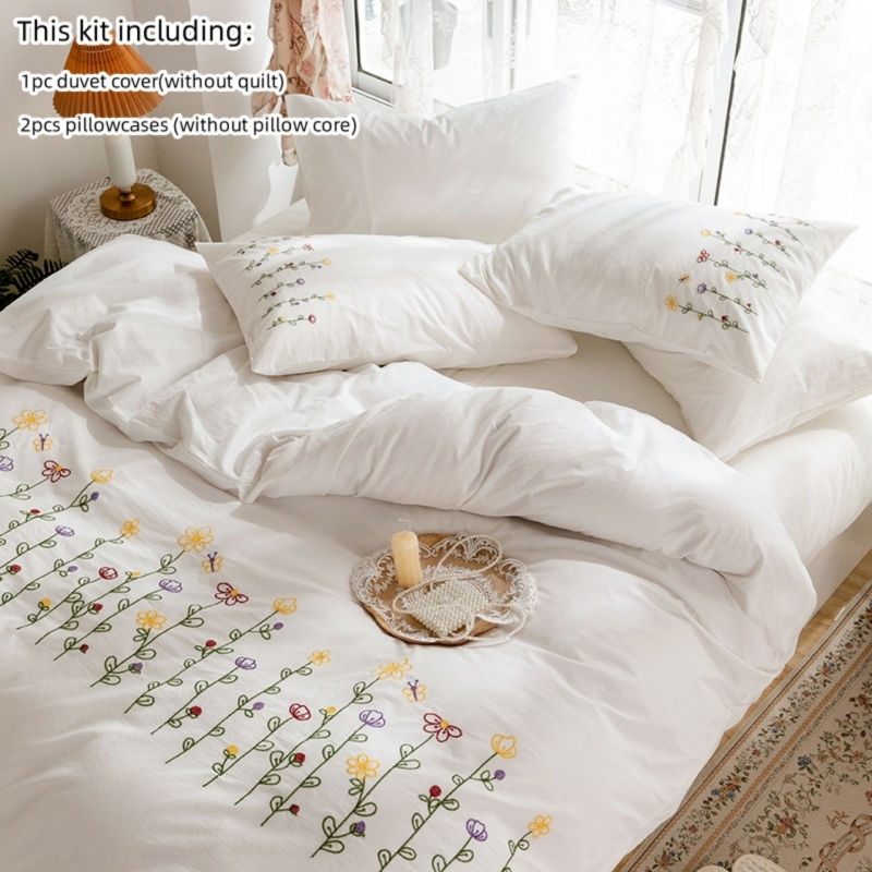 Embroidery Quilt Cover - Juego de funda nórdica bordada de