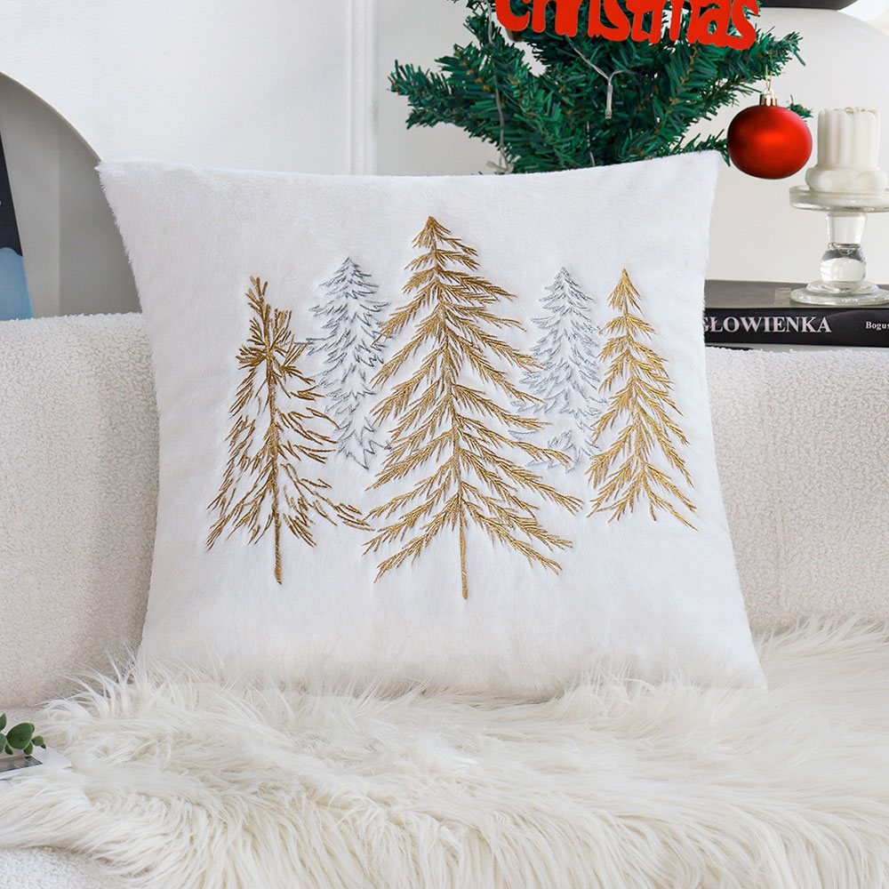 Embroidery Xmas Tree - Funda de almohada navideña de piel