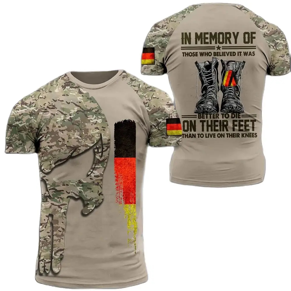 Embroidery World - Camiseta estampada de camuflaje militar de